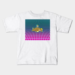 Sloth and Cockatiels Vaporwave Grid Kids T-Shirt